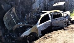 crashed and burnt car front