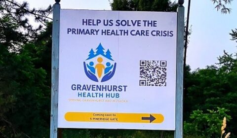 Health Hub sign gull lake front