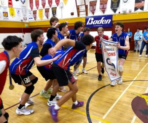 Macdonald-Cartier players celebrate their boys Sr. A volleyball championship win Saturday at GHS. PHOTOS Mark Clairmont MuskokaTODAY.com