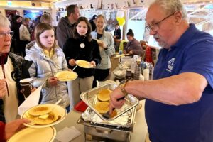 Lion Daniel Soucey served up pancake.