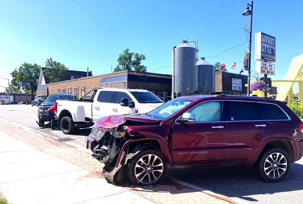 The Allen's SUV ended up just up on the curb after it was headed south and the other vehicle was northbound. The Allen's SUV ended up just up on the curb after it was headed south and the other vehicle was northbound.