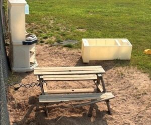 Several items were broken, including this tiny picnic table that already some community member has offered to replace. "The community outreach has been amazing," said Sarah MacKay, the daycare's managing director. PHOTOS OPP